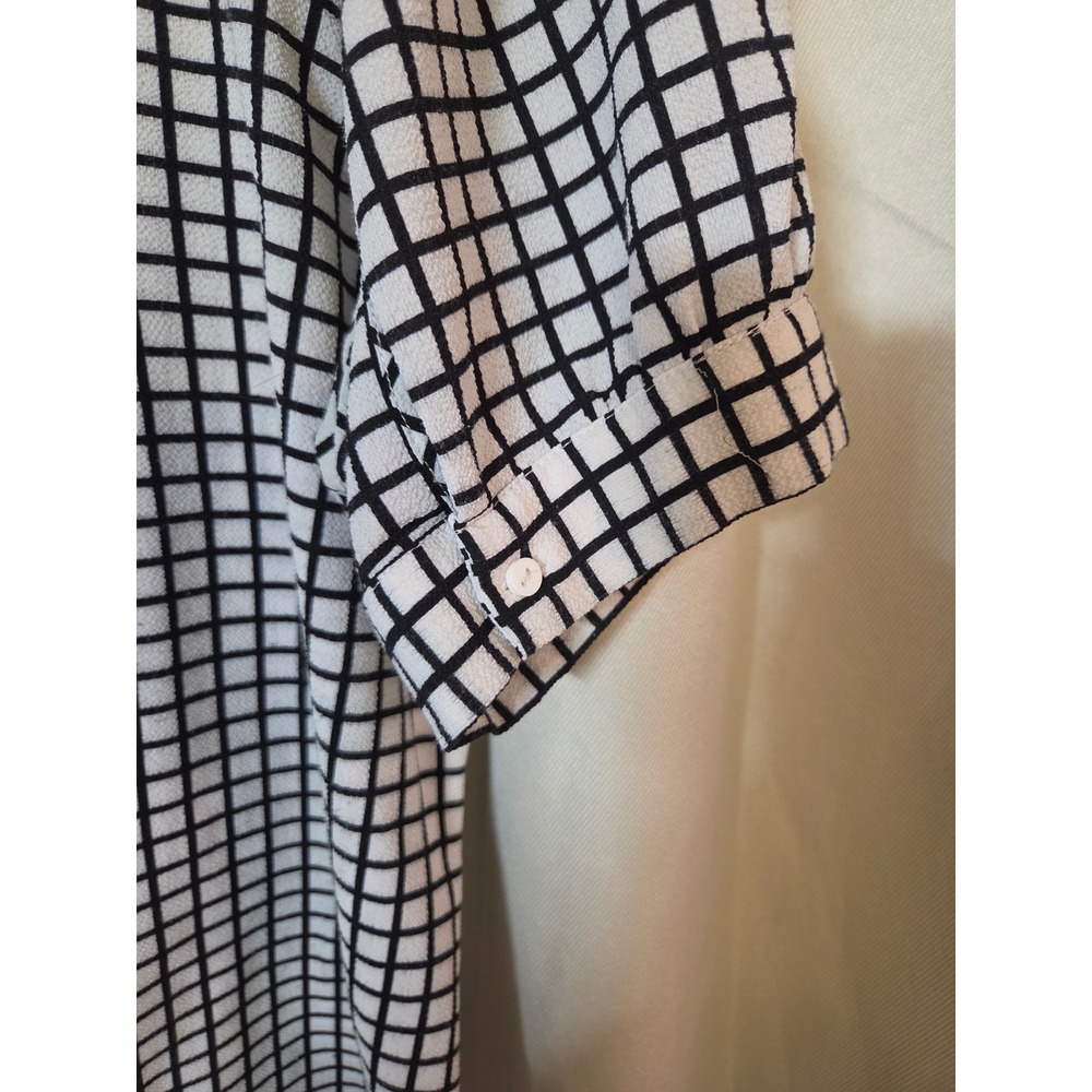 Adrianna Papell Womens XL Black White Grid Windowpane Short Sleeve Blouse Top - Picture 4 of 9